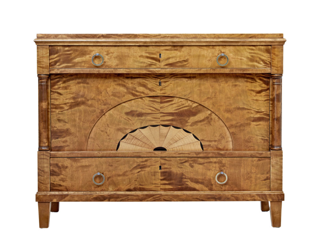 EARLY 20TH CENTURY ART DECO INLAID BIRCH CHEST OF DRAWERS