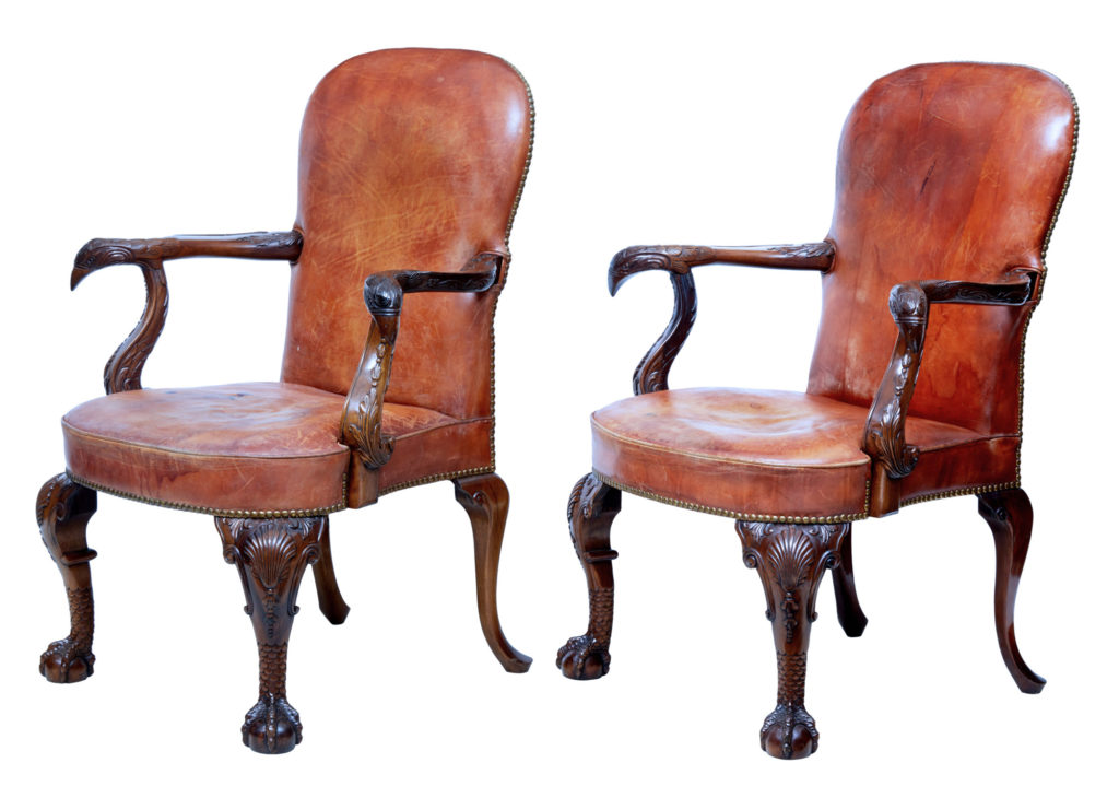 Rare Pair of Mid 20th Century Carved Mahogany Armchairs — image 2