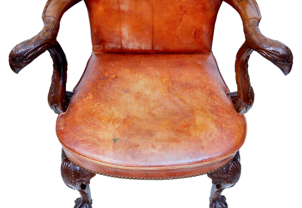 Rare Pair of Mid 20th Century Carved Mahogany Armchairs — image 6