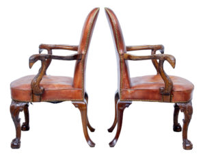 Rare Pair of Mid 20th Century Carved Mahogany Armchairs — thumbnail 8