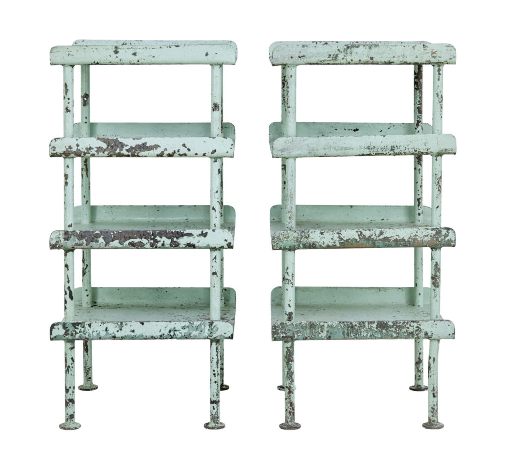 Pair of 1920’s Industrial Steel Storage Stands — image 1