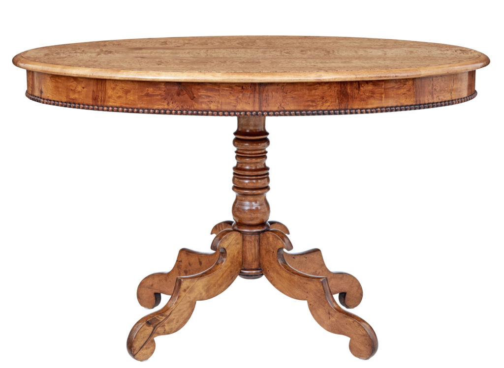 19TH CENTURY BURR BIRCH OVAL OCCASIONAL TABLE