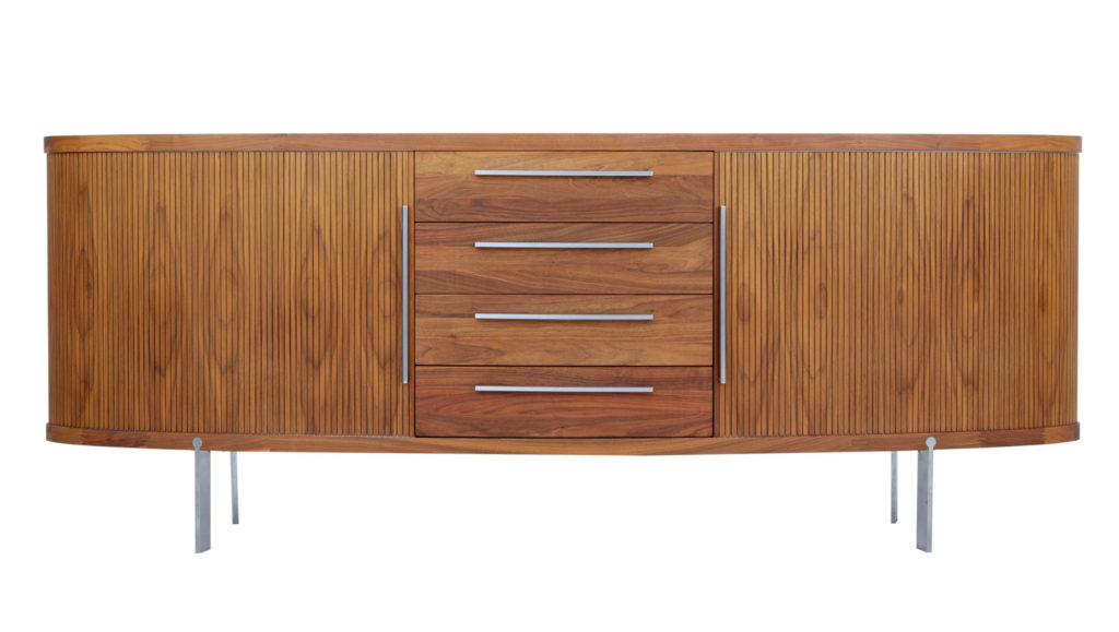 Danish Walnut Oval Tambour Naver Sideboard by Nissen and Gehl Mdd