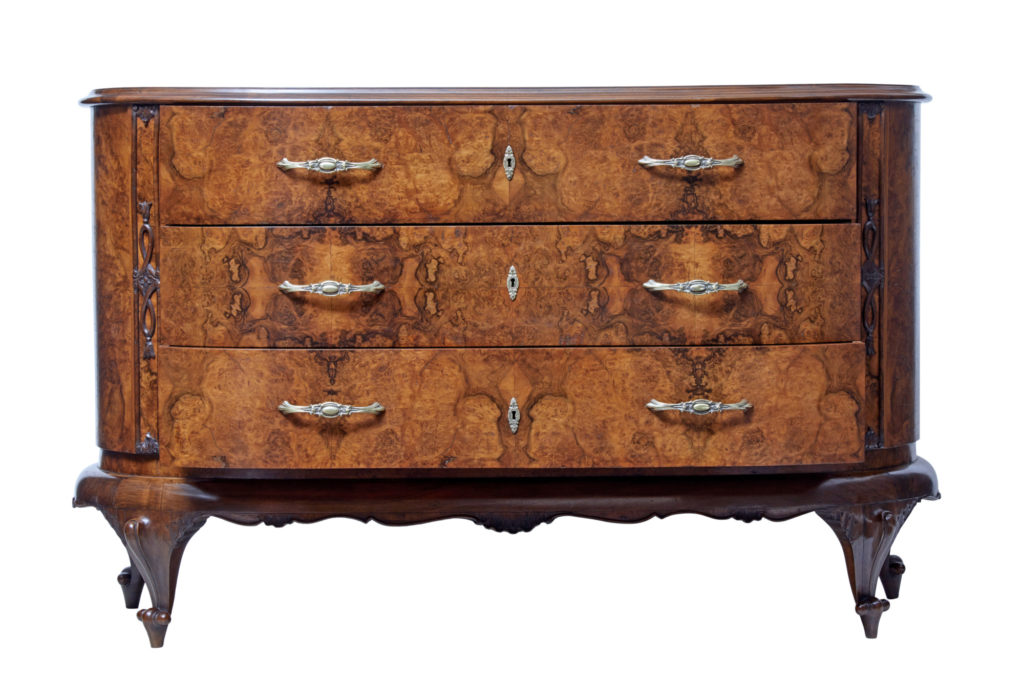 Early 20th Century Bowfront Burr Walnut Sideboard — image 7