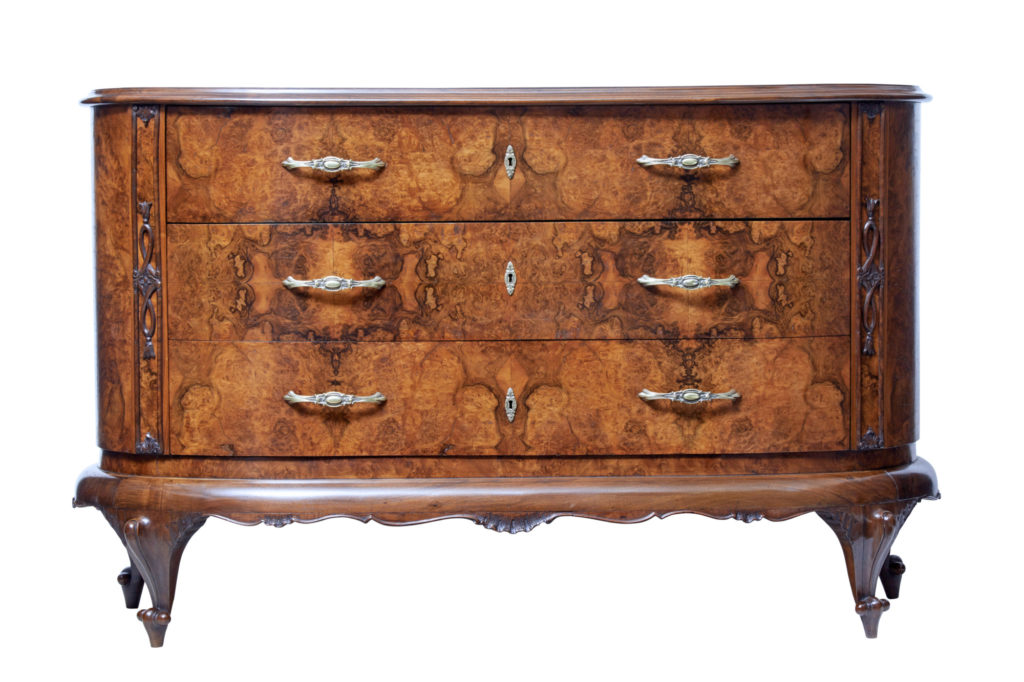 Early 20th Century Bowfront Burr Walnut Sideboard — image 8