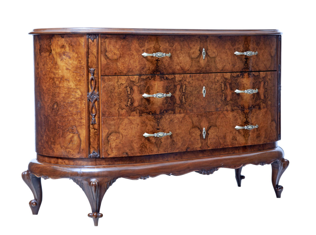 Early 20th Century Bowfront Burr Walnut Sideboard