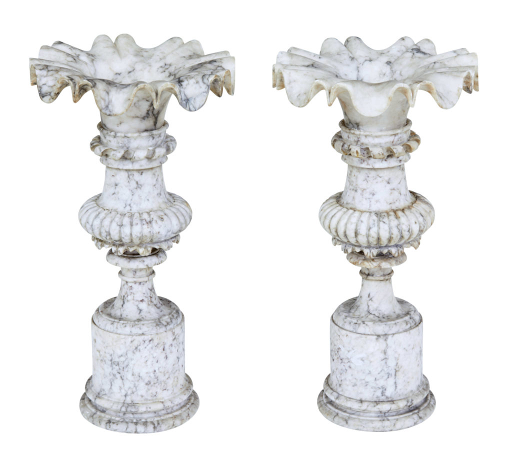 Fine Pair of French 19th Century Decorative Alabaster Urns