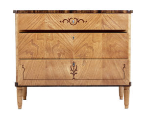 Mid 20th Century Scandinavian Inlaid Elm and Birch Chest of Drawers — thumbnail 8