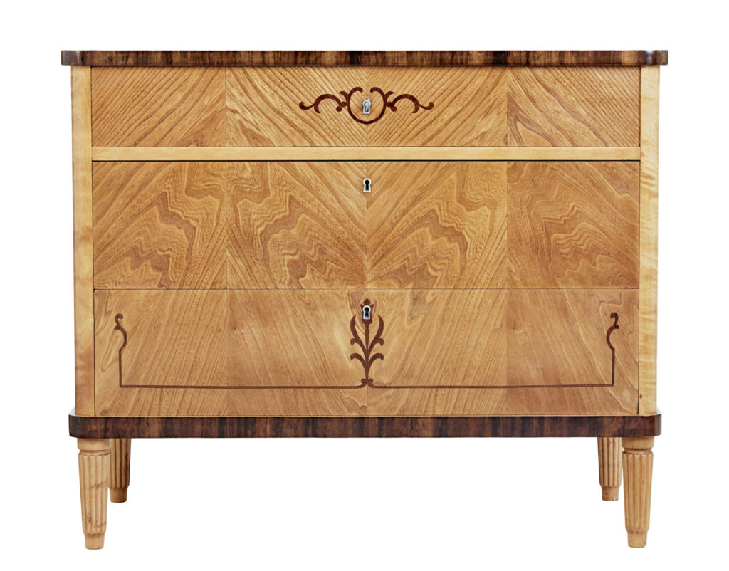 Mid 20th Century Scandinavian Inlaid Elm and Birch Chest of Drawers — image 9