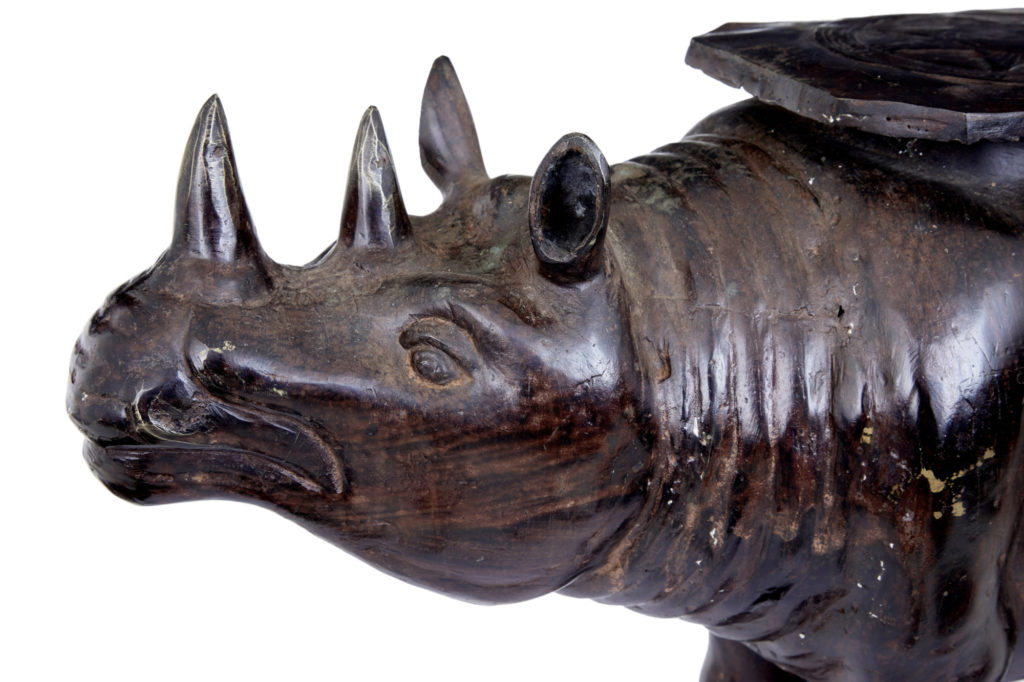 Early 20th Century Cast Bronze Rhino Occasional Table — image 4