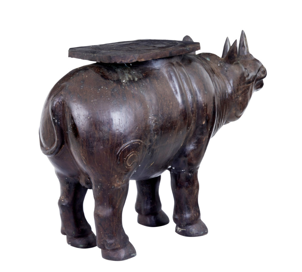 Early 20th Century Cast Bronze Rhino Occasional Table — image 7