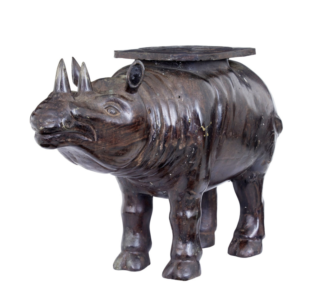 Early 20th Century Cast Bronze Rhino Occasional Table — image 10