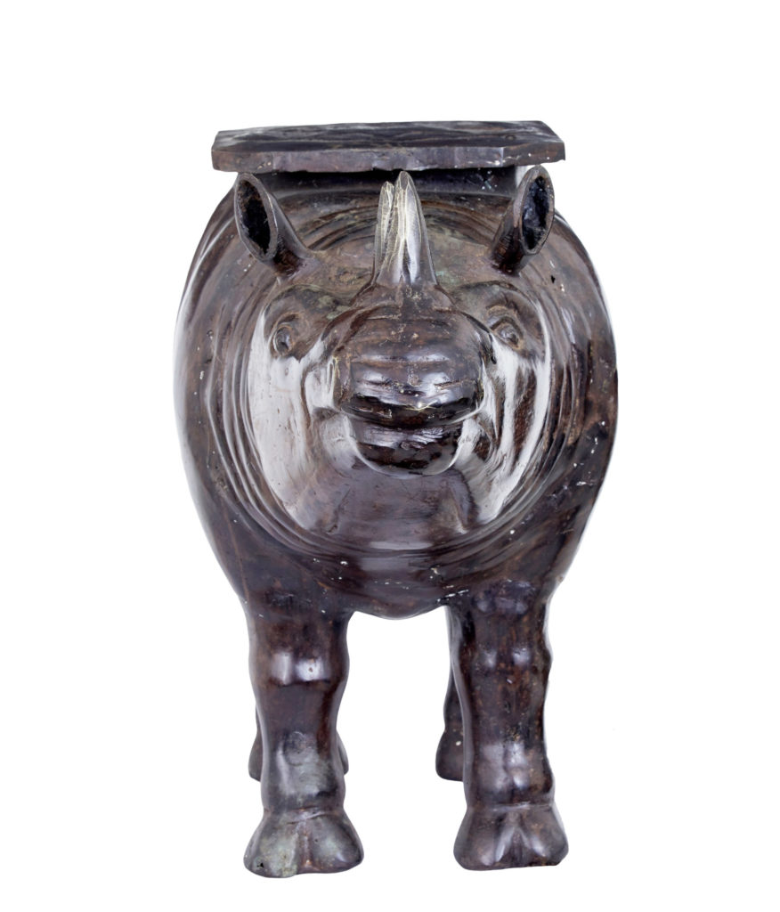 Early 20th Century Cast Bronze Rhino Occasional Table — image 9