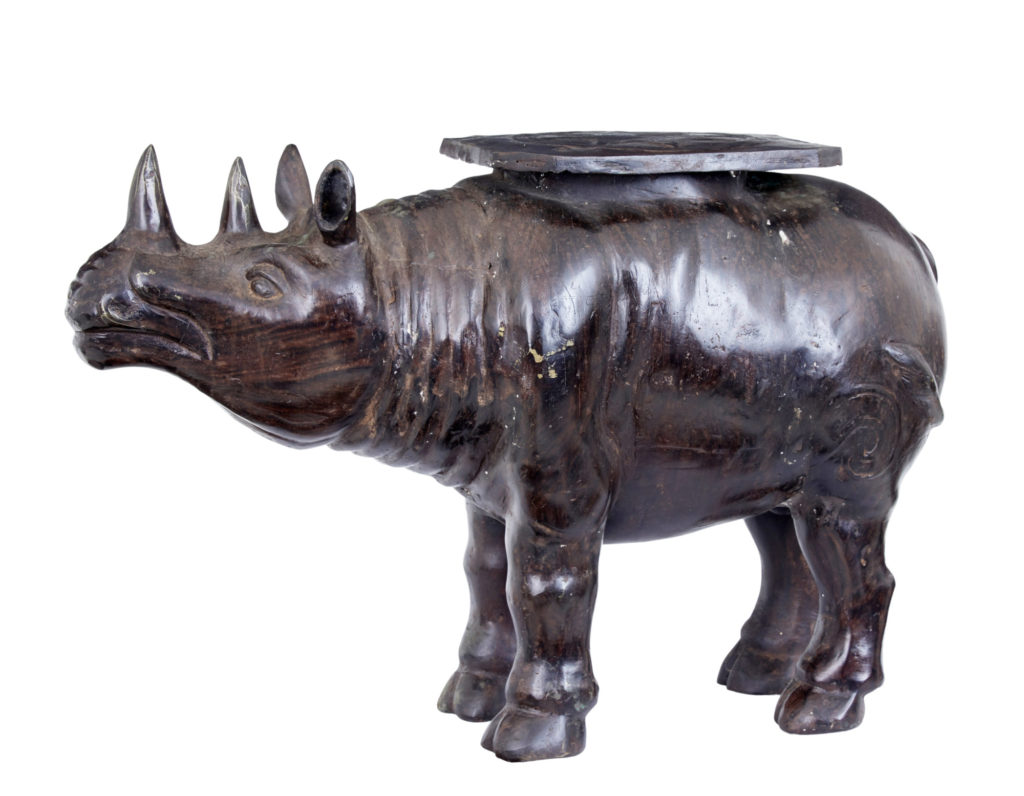 EARLY 20TH CENTURY CAST BRONZE RHINO OCCASIONAL TABLE