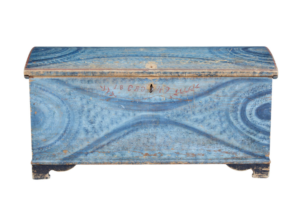 Mid 19th Century Swedish Folk Art Hand Painted Pine Coffer
