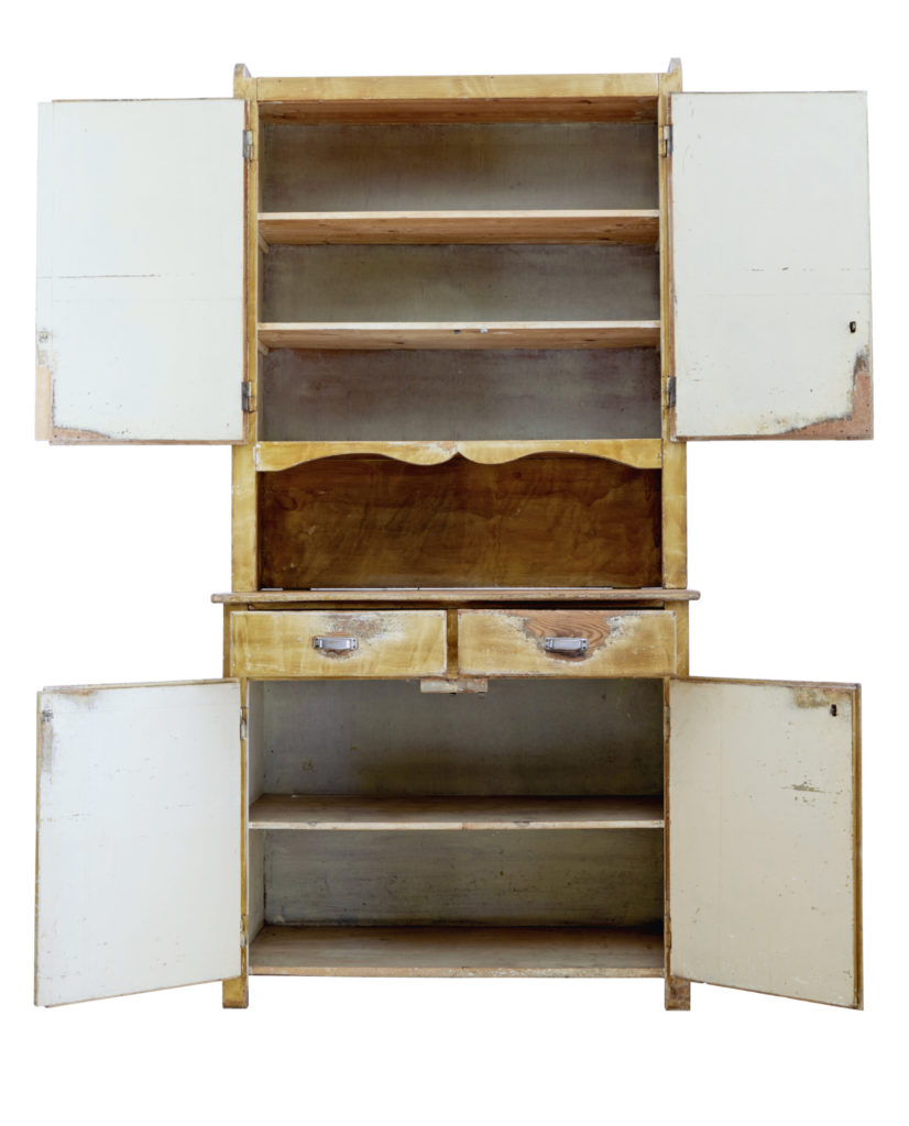 1930’s Swedish Pine Distressed Painted Kitchen Cupboard — image 7