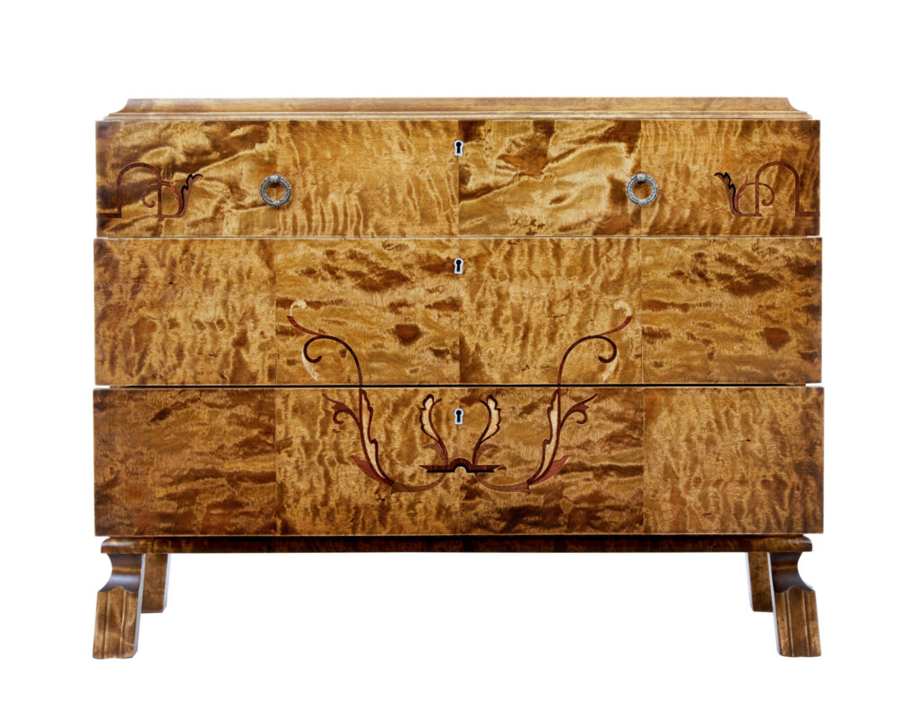 Scandinavian Late Art Deco Birch Inlaid Chest of Drawers — image 6