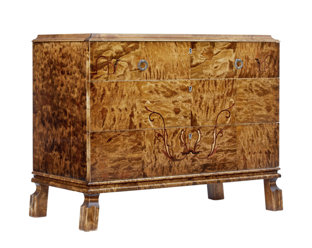 Scandinavian Late Art Deco Birch Inlaid Chest of Drawers