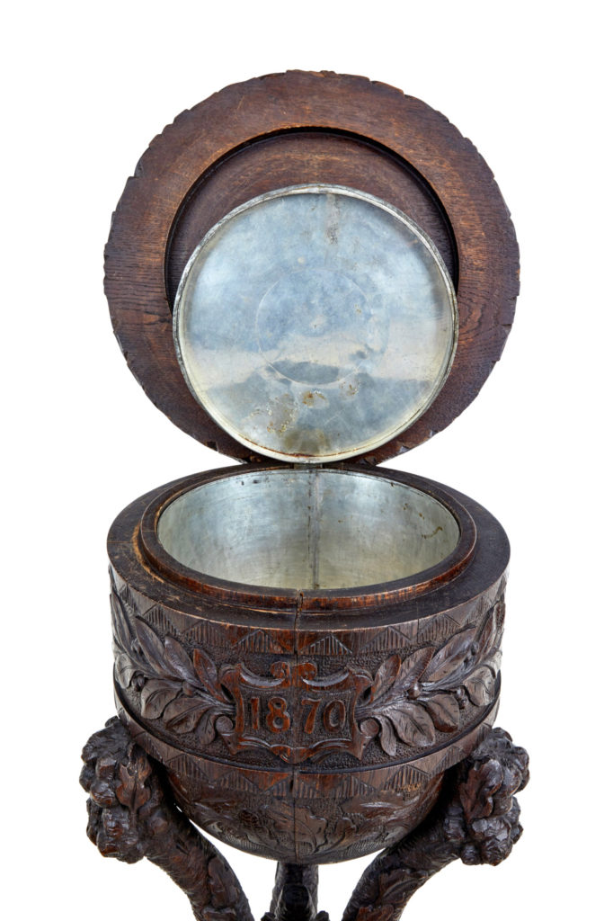 19th Century Carved Oak Black Forest Caddy on Stand — image 4