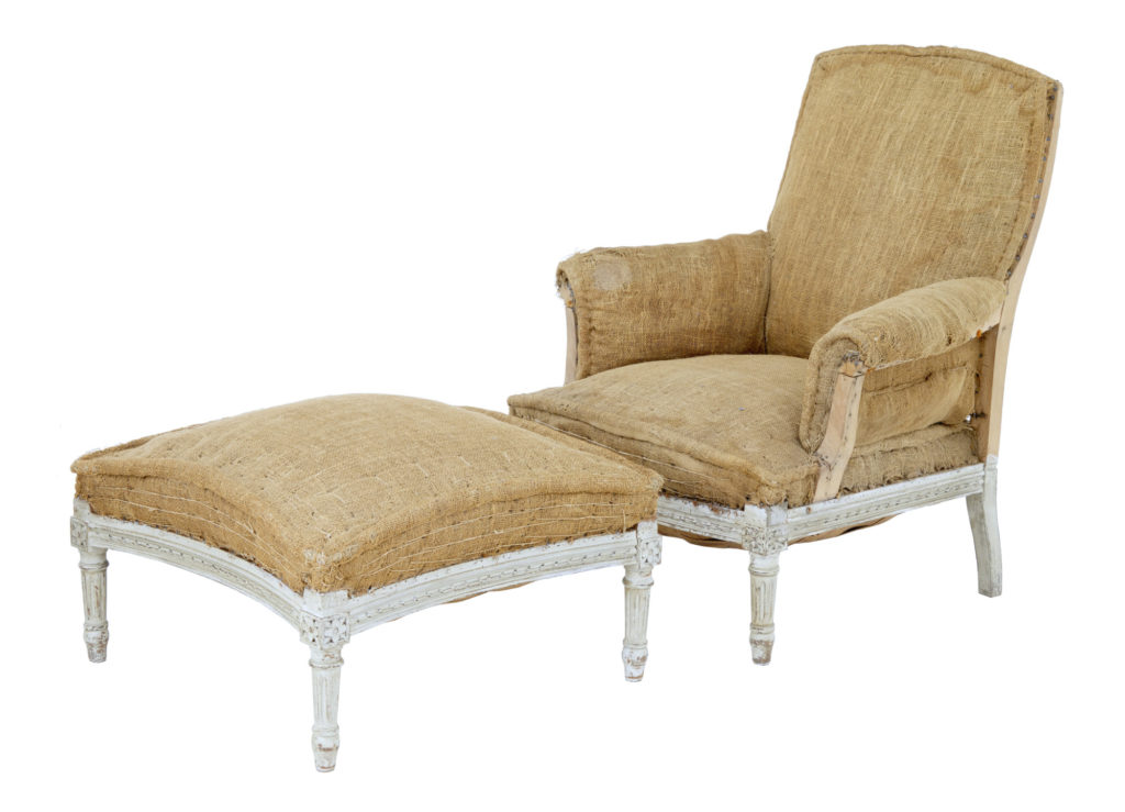 19TH CENTURY FRENCH ARMCHAIR AND MATCHING STOOL