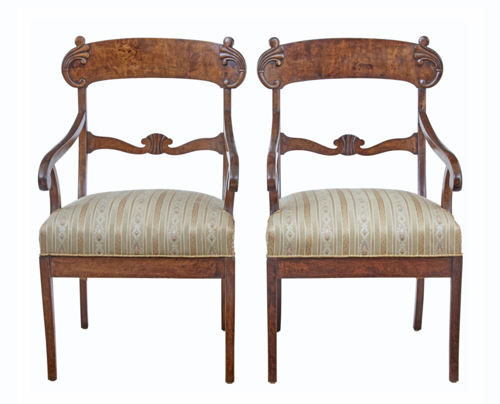 Pair of 19th Century Swedish Birch Armchairs