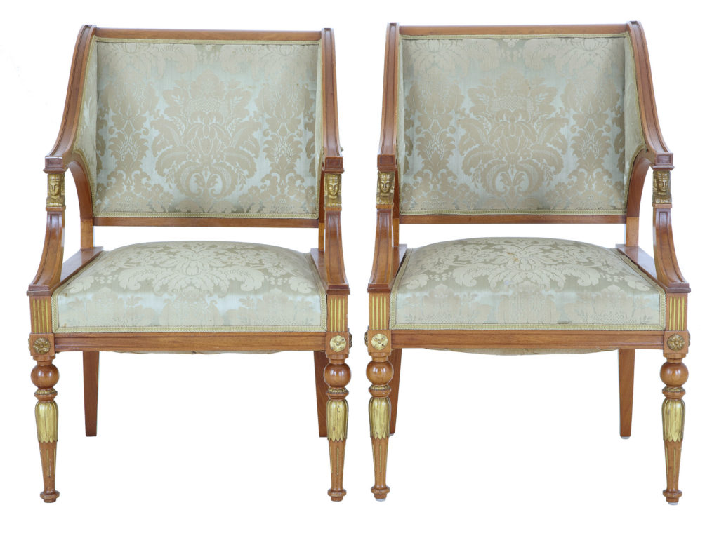 Pair of 19th Century Empire Revival Walnut Armchairs