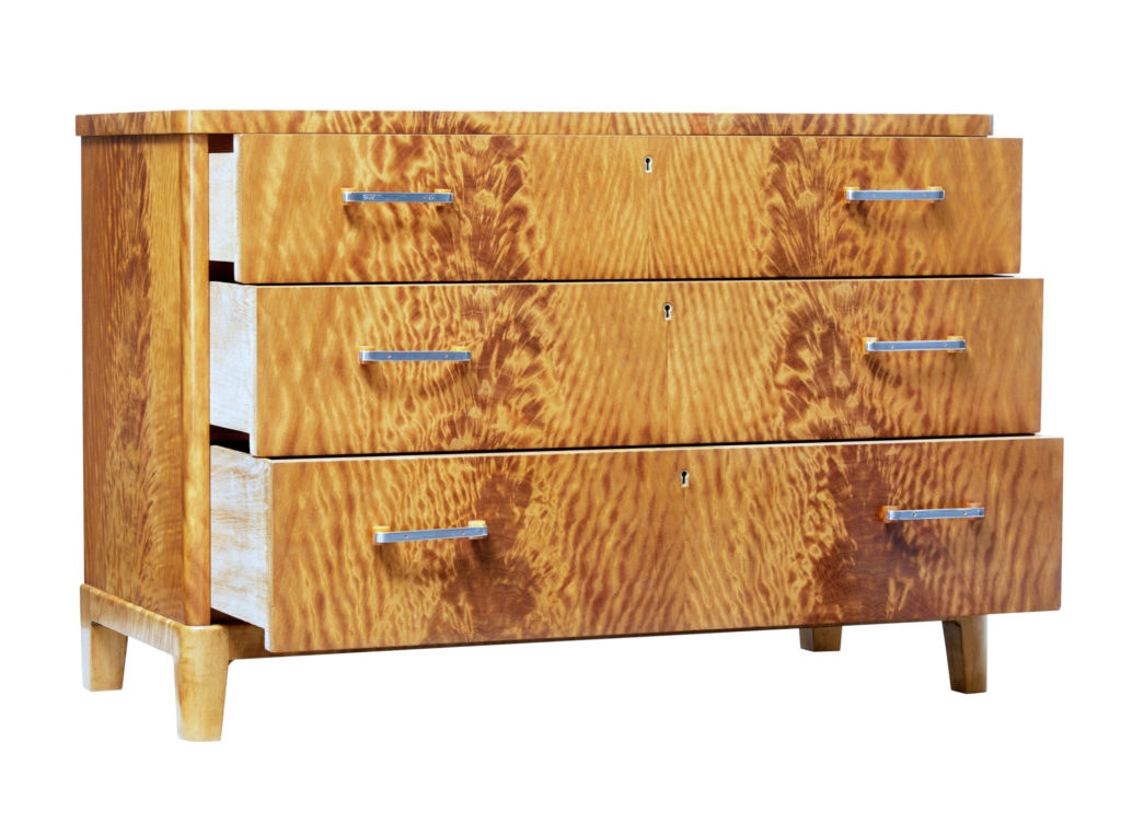 Mid 20th Century Fine Burr Birch Scandinavian Modern Chest of Drawers — image 7