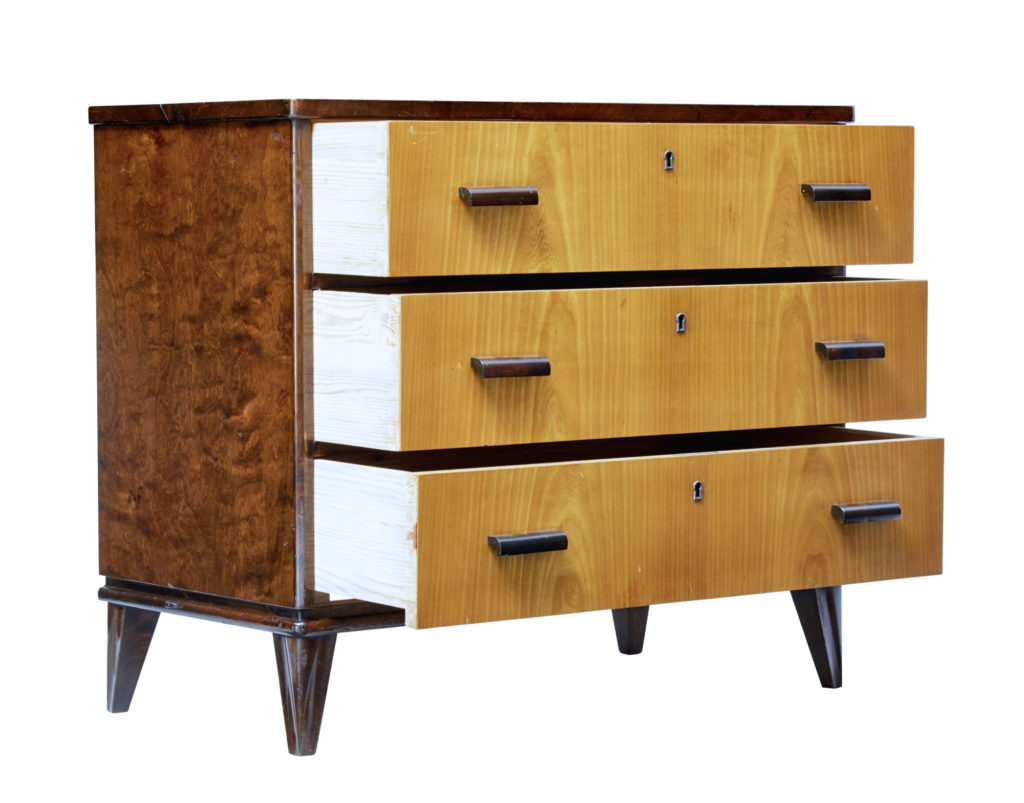 Mid 20th Century Late Art Deco Swedish Birch and Elm Chest of Drawers — image 7