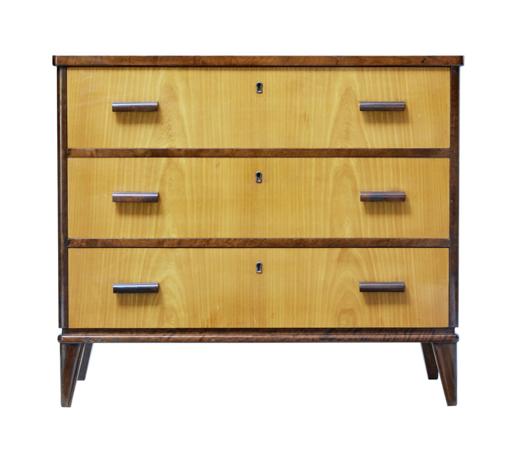 Mid 20th Century Late Art Deco Swedish Birch and Elm Chest of Drawers — image 6