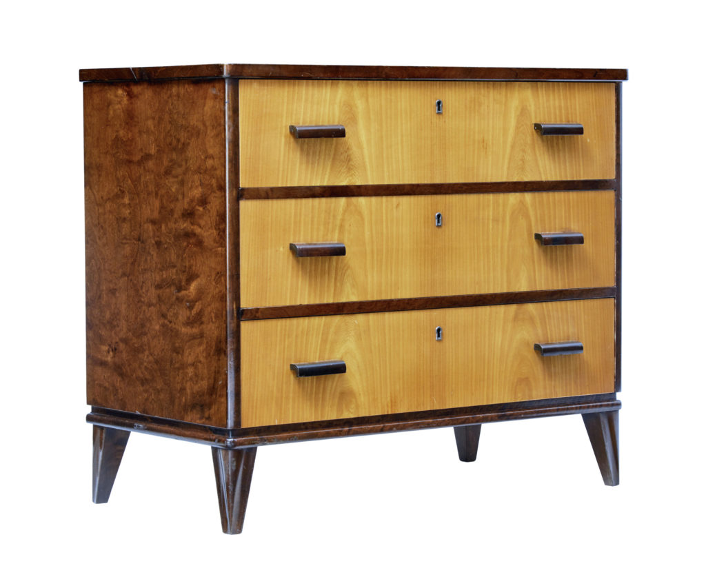 Mid 20th Century Late Art Deco Swedish Birch and Elm Chest of Drawers — image 1