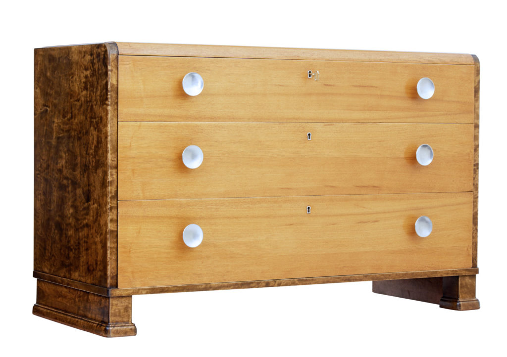 Mid 20th Century Scandinavian Birch and Elm Chest of Drawers