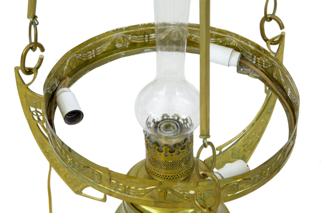 Late 19th Century Arts and Crafts Brass Adjustable Hanging Lamp — image 3