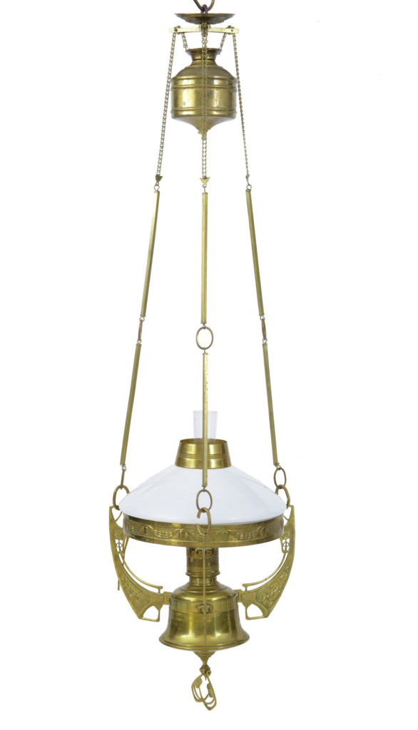 Late 19th Century Arts and Crafts Brass Adjustable Hanging Lamp — image 5