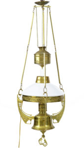 Late 19th Century Arts and Crafts Brass Adjustable Hanging Lamp — thumbnail 1