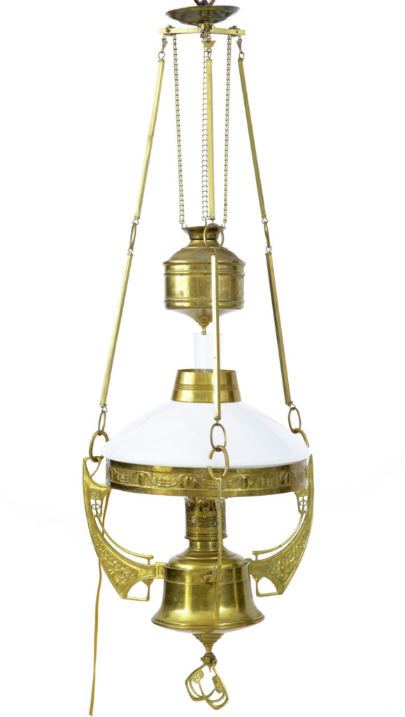 Late 19th Century Arts and Crafts Brass Adjustable Hanging Lamp — image 1