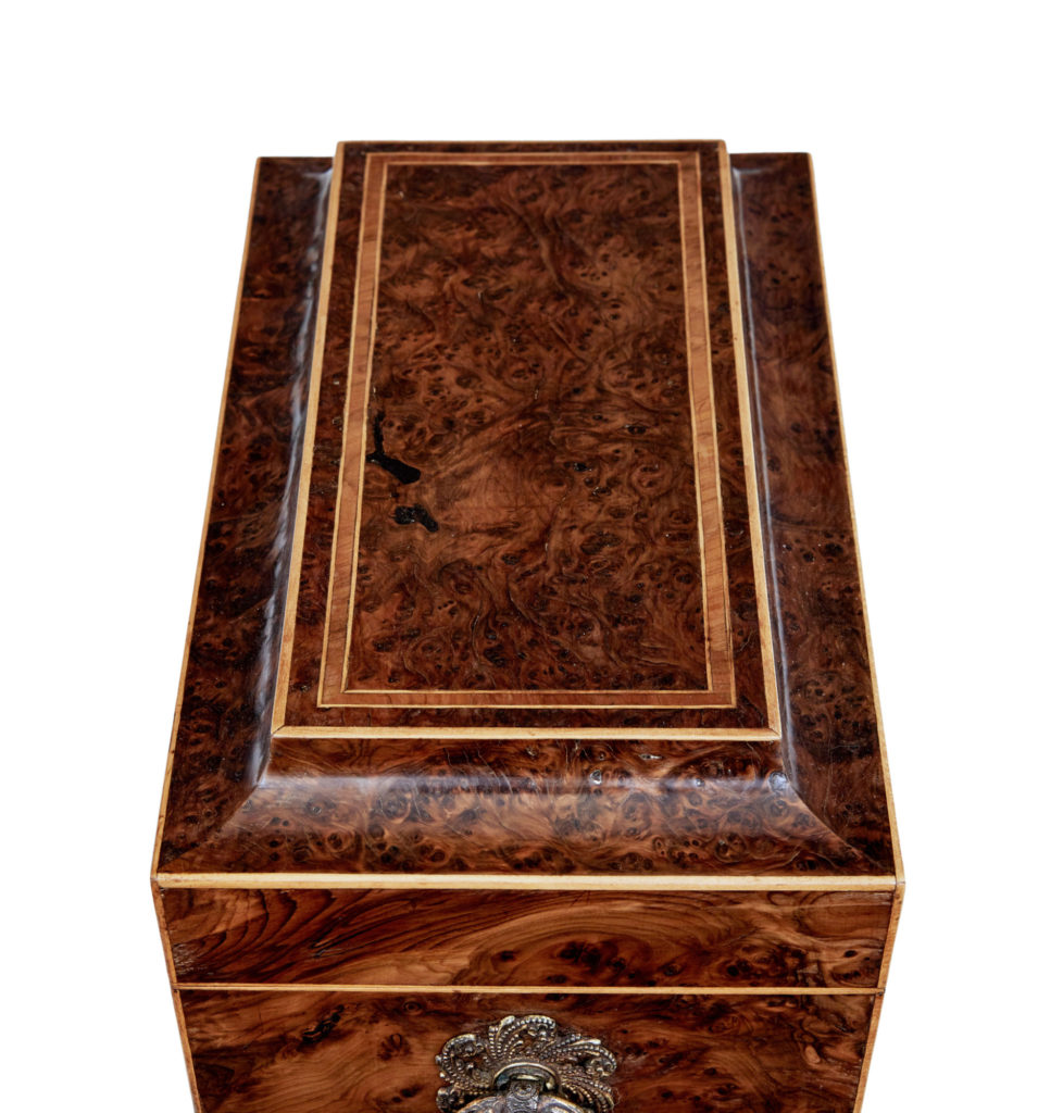 Early 19th Century Regency Burr Yew Tea Caddy — image 4
