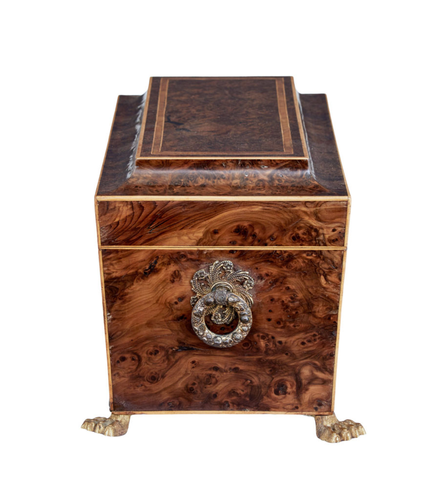 Early 19th Century Regency Burr Yew Tea Caddy — image 5
