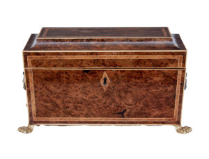 Early 19th Century Regency Burr Yew Tea Caddy — thumbnail 1