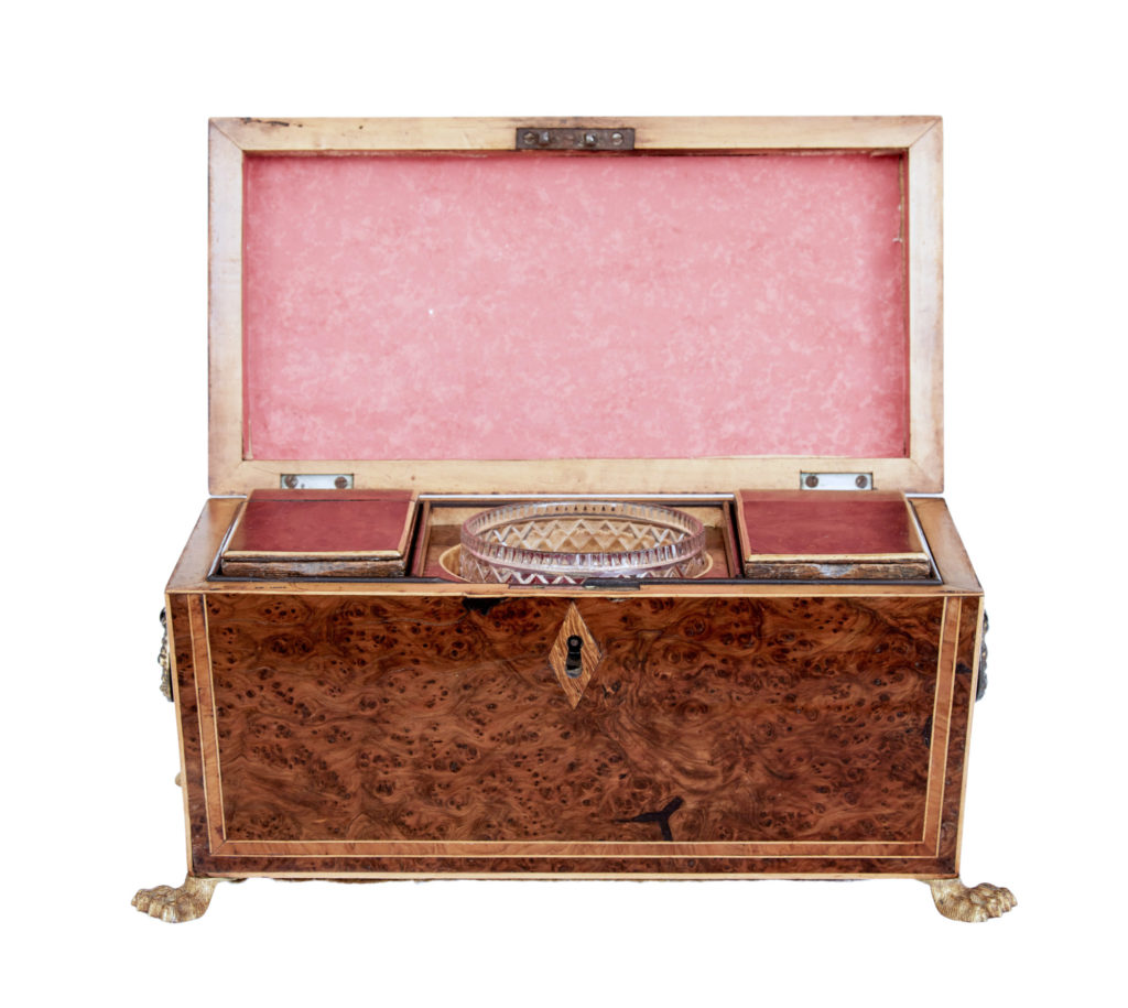 Early 19th Century Regency Burr Yew Tea Caddy — image 8