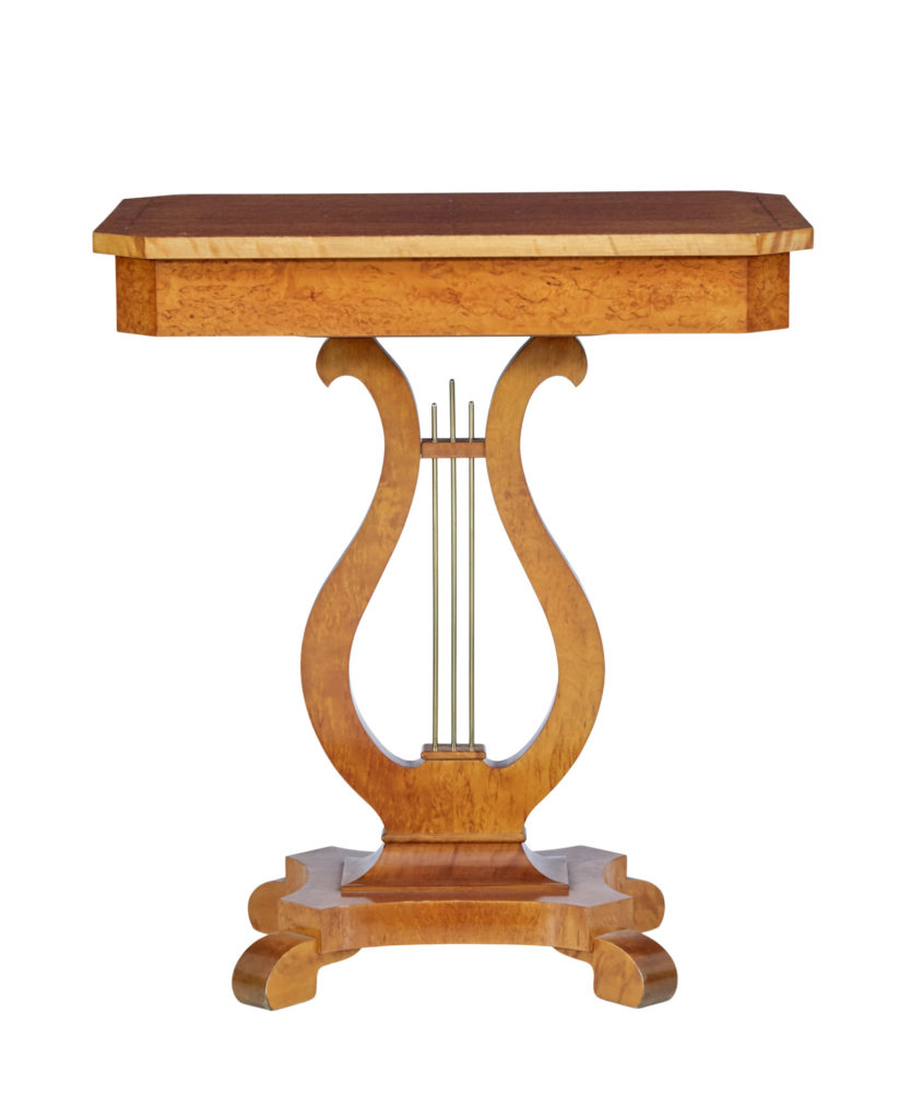 19th Century Swedish Birch Lyre Form Occasional Table — image 5