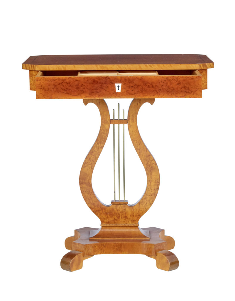 19th Century Swedish Birch Lyre Form Occasional Table — image 7