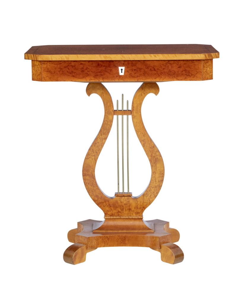 19th Century Swedish Birch Lyre Form Occasional Table