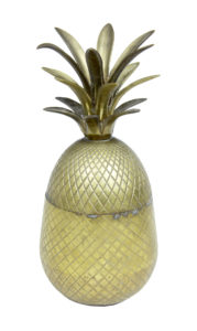 EARLY 20TH CENTURY CHISELLED BRASS AND GILT PINEAPPLE BOX CADDY