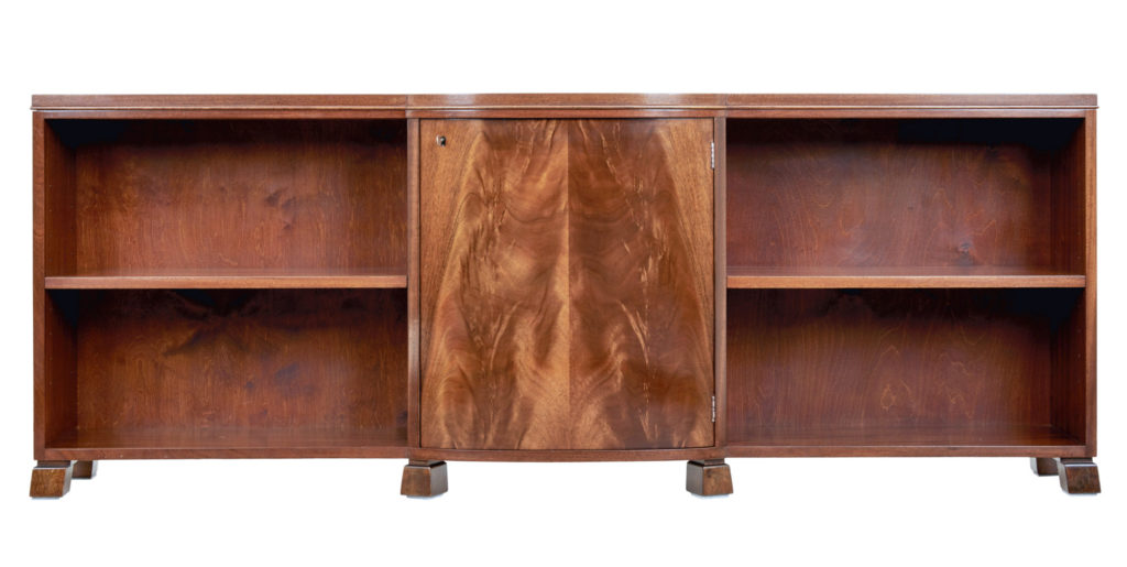 Mid 20th Century Scandinavian Flame Mahogany Open Bookcase — image 8