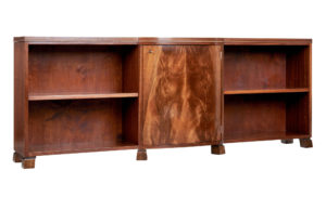 Mid 20th Century Scandinavian Flame Mahogany Open Bookcase — thumbnail 1