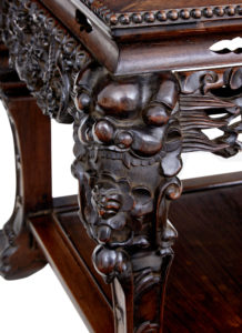 19th Century Carved Chinese Hardwood and Marble Top Table — thumbnail 4