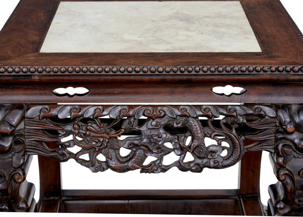 19th Century Carved Chinese Hardwood and Marble Top Table — image 5