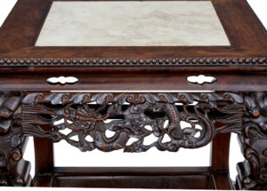 19th Century Carved Chinese Hardwood and Marble Top Table — thumbnail 5