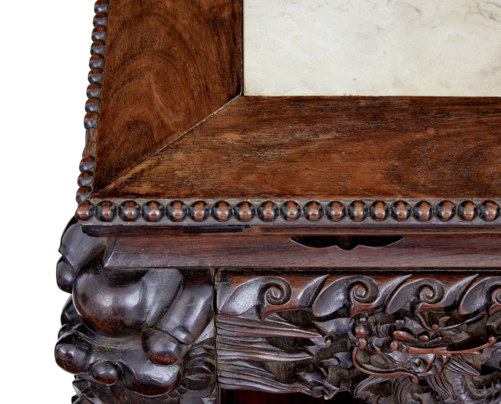 19th Century Carved Chinese Hardwood and Marble Top Table — image 7