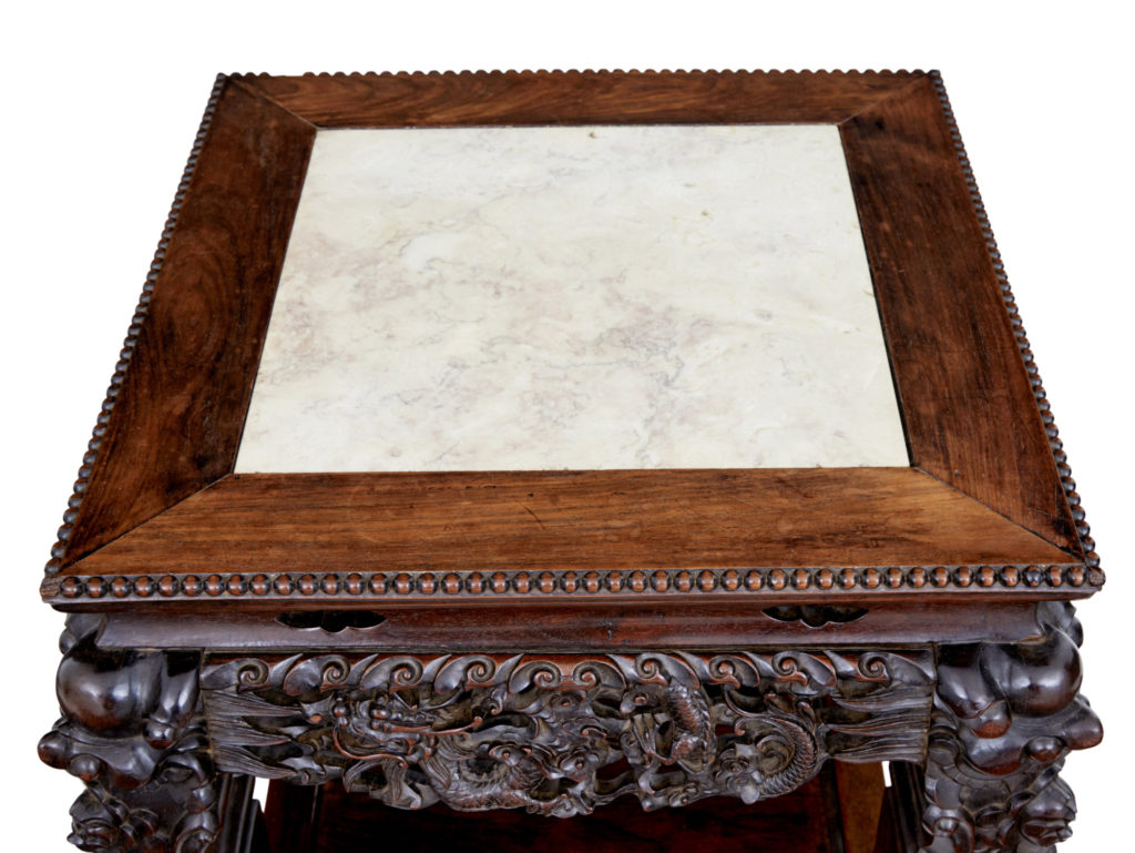 19th Century Carved Chinese Hardwood and Marble Top Table — image 8
